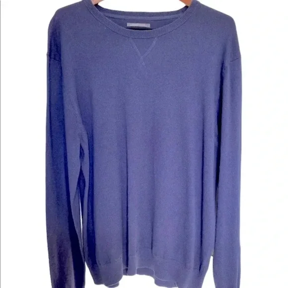 Wallin & Brothers Blue Classic Crew Neck Cashmere Cotton Sweater XL - Picture 3 of 6